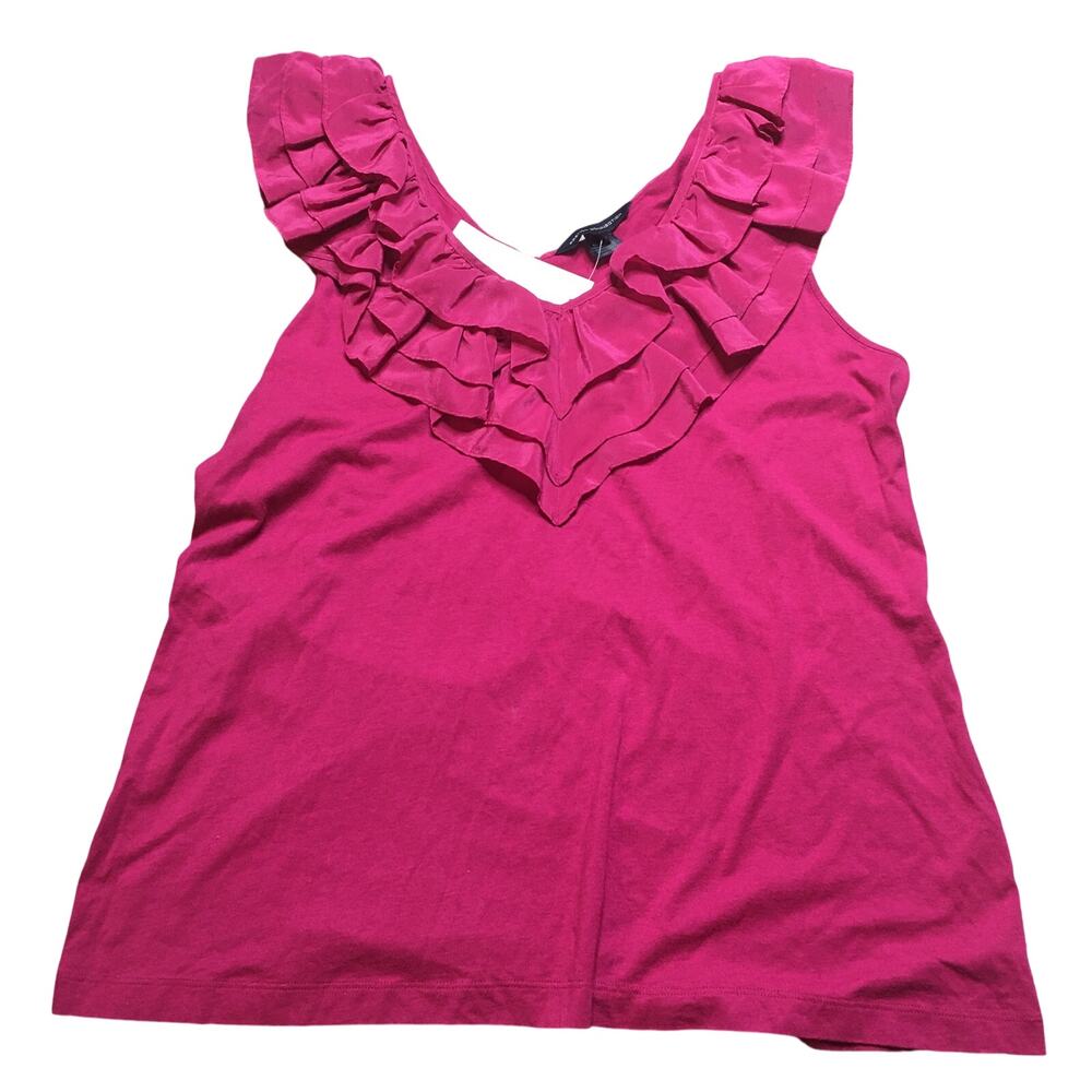 NWT French Connection Womens Sonata Silk Frill V Neck Top Summer Berry 12